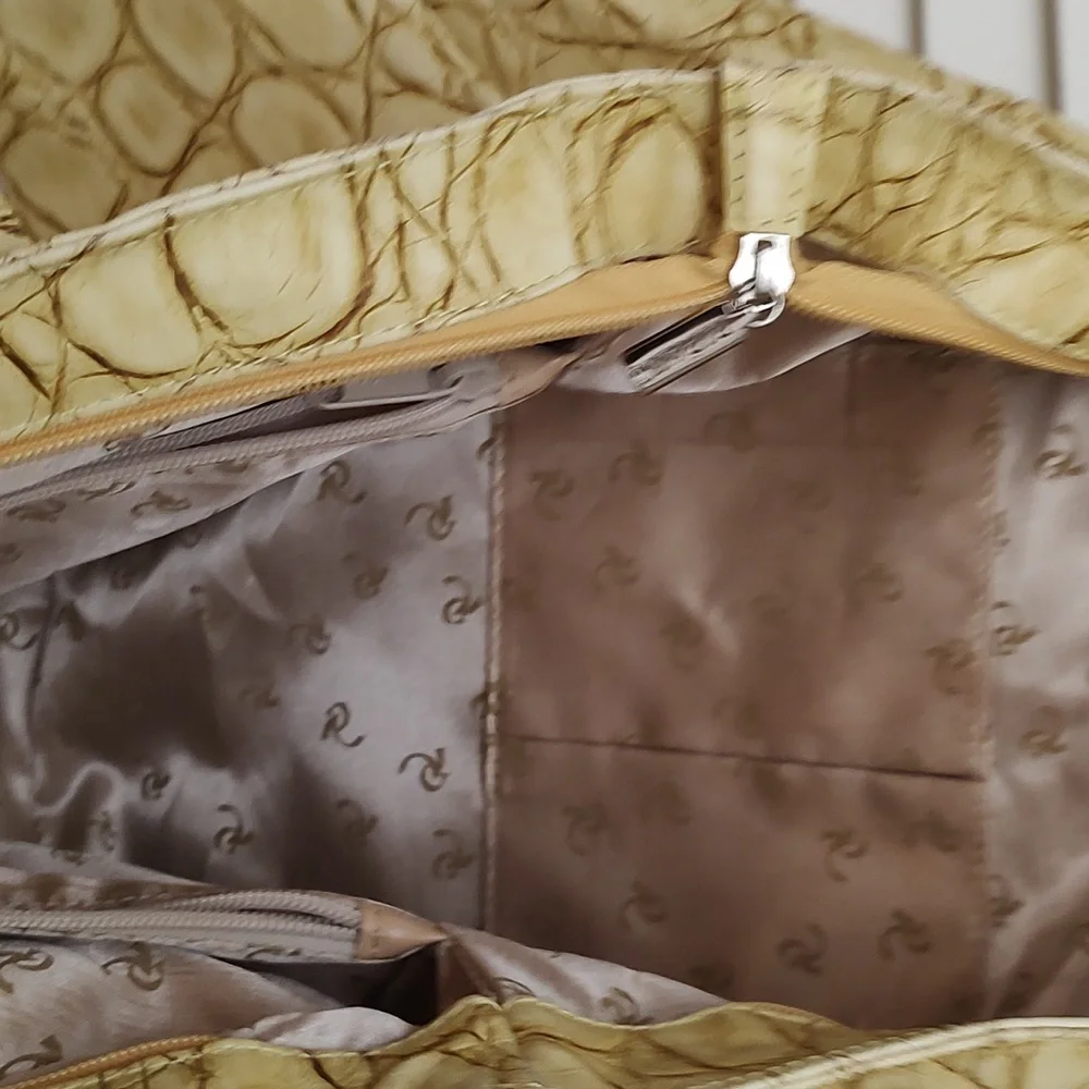 Ripani Yellow Ripple Embossed Leather Handbag - Picture 7 of 9